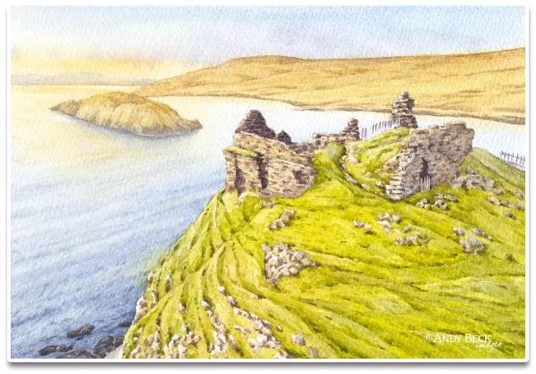 Duntulm Castle watercolour, Isle of Skye