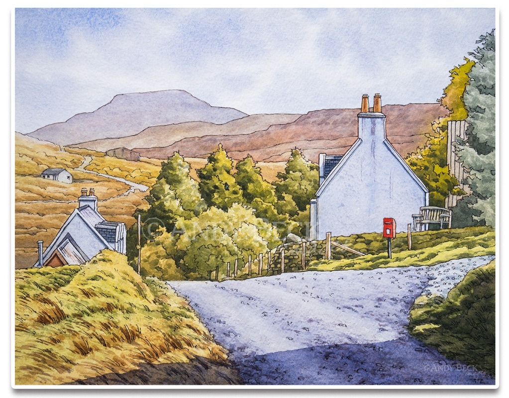 Macleod&#039;s Table from Borreraig, Isle of Skye. Pen and watercolour sketch by Andy Beck