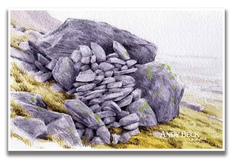 Blea Rigg Shelter Stone sketch by Andy Beck from The Wainwrights in Colour
