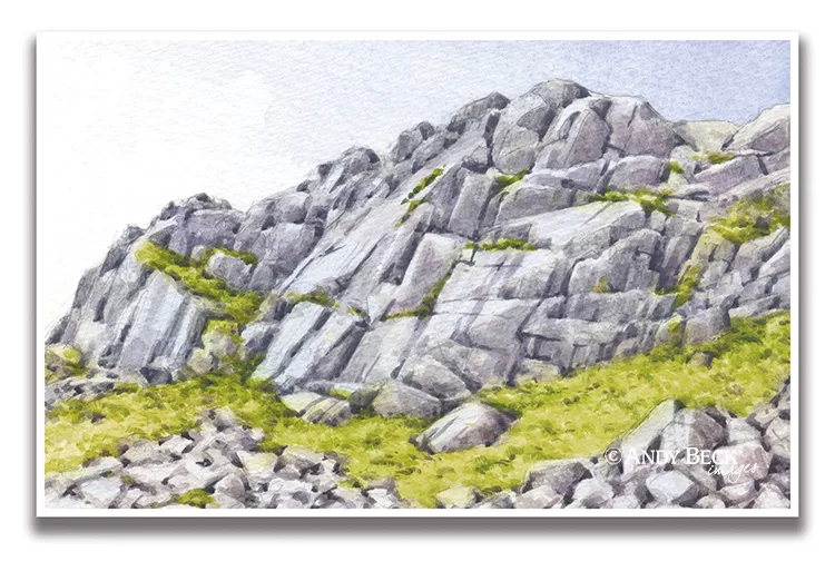 Calf Crag summit crags sketch by Andy Beck from The Wainwrights in Colour