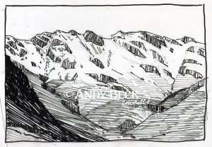 Crinkle Crags line drawing by Andy Beck