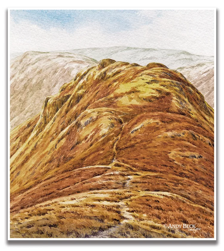 Gibson Knott from Helm Crag sketch by Andy Beck from The Wainwrights in Colour