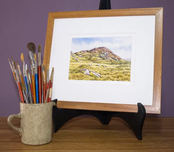 Great Crag. Pen and watercolour sketch by Andy Beck framed