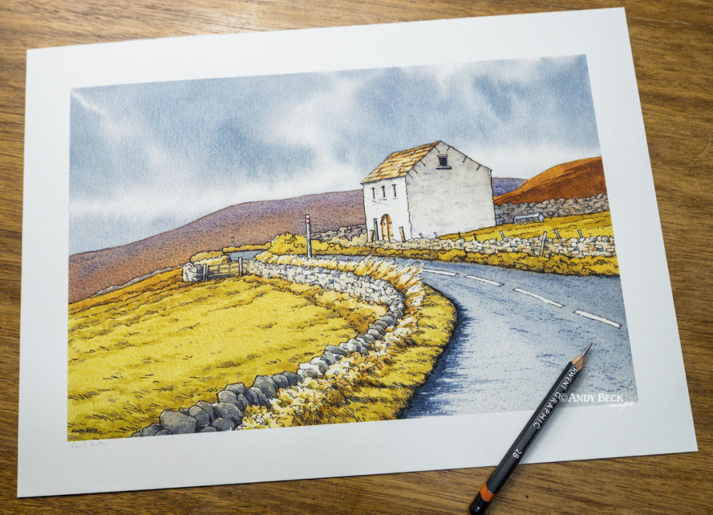 Harwood Barn print by Andy Beck. Teesdale sketch