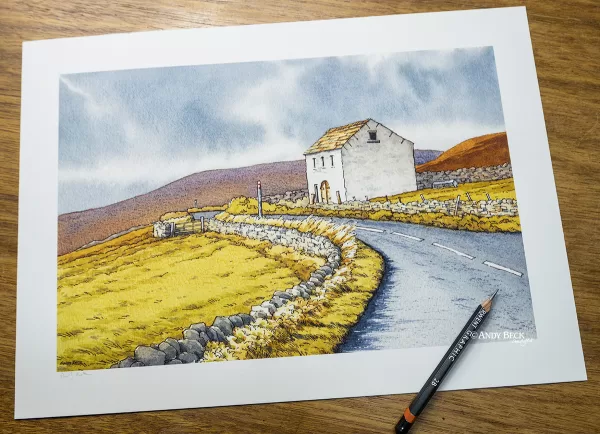 Harwood Barn print by Andy Beck. Teesdale sketch
