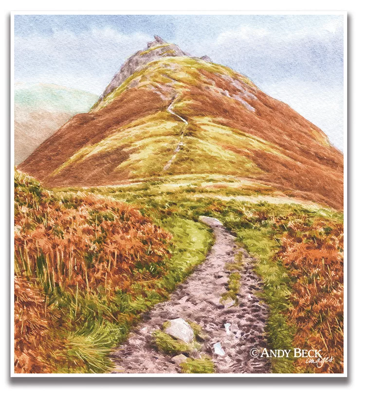 Helm Crag from Gibson Knott sketch by Andy Beck from The Wainwrights in Colour