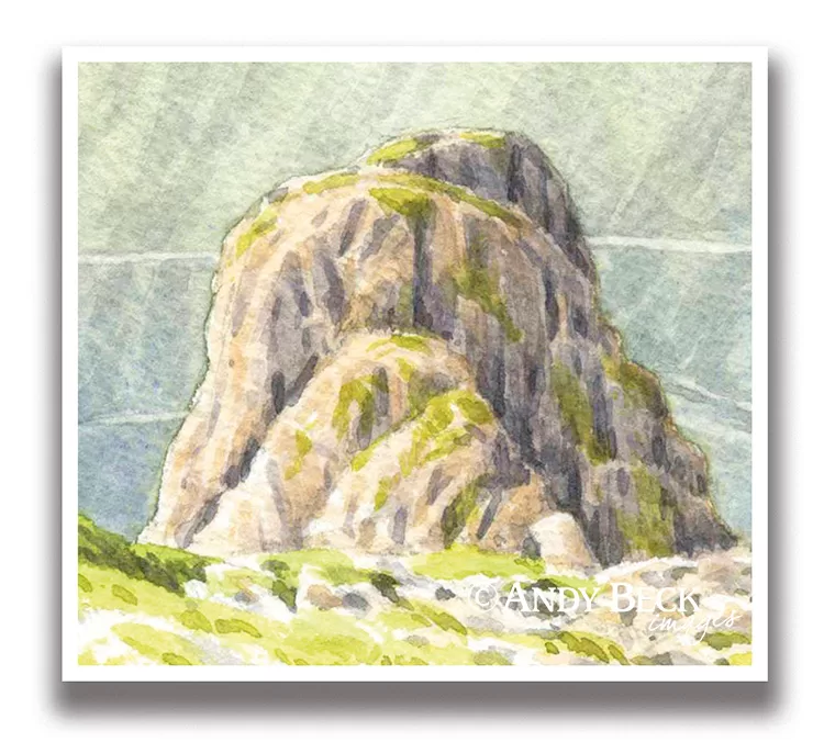 Pillar Rock from the north shelter. Sketch by Andy Beck