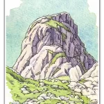 Pillar rock pen and watercolour sketch, Wainwright Fell Pillar, Andy Beck painting the wainwrights series