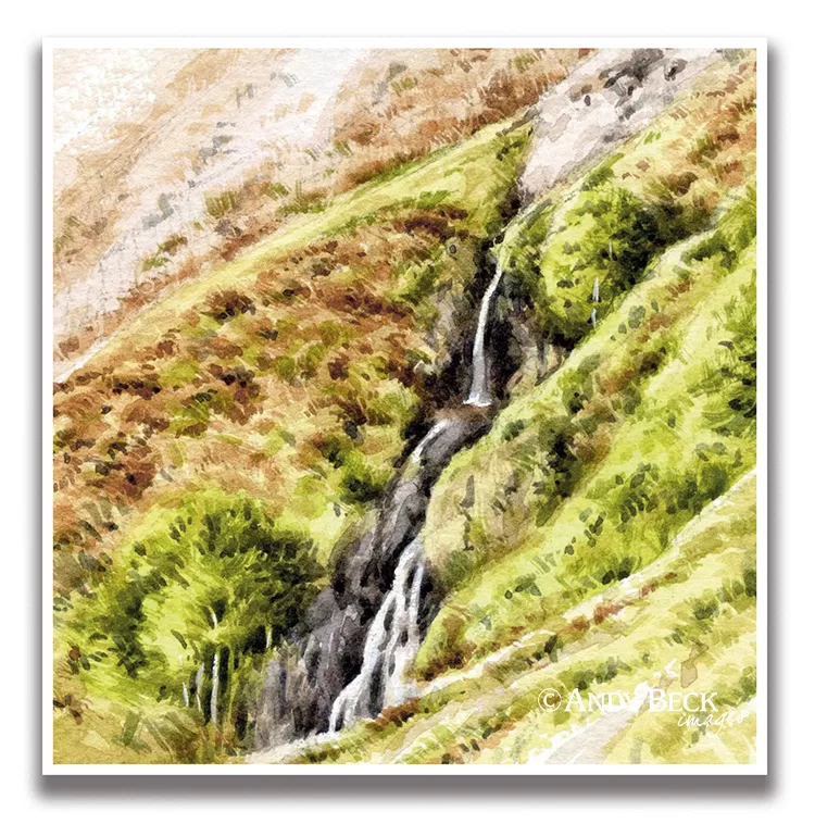 Silver How. Waterfalls in Meg's Gill sketch from The Wainwrights in Colour