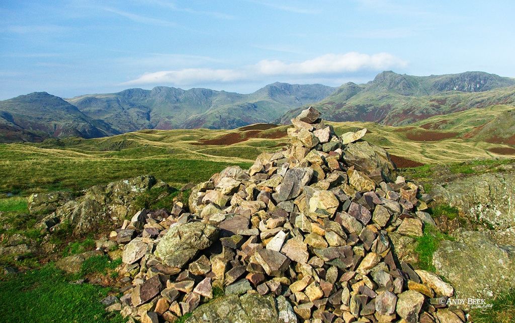 Silver How summit with Langdale Pikes behind, Lake District walk