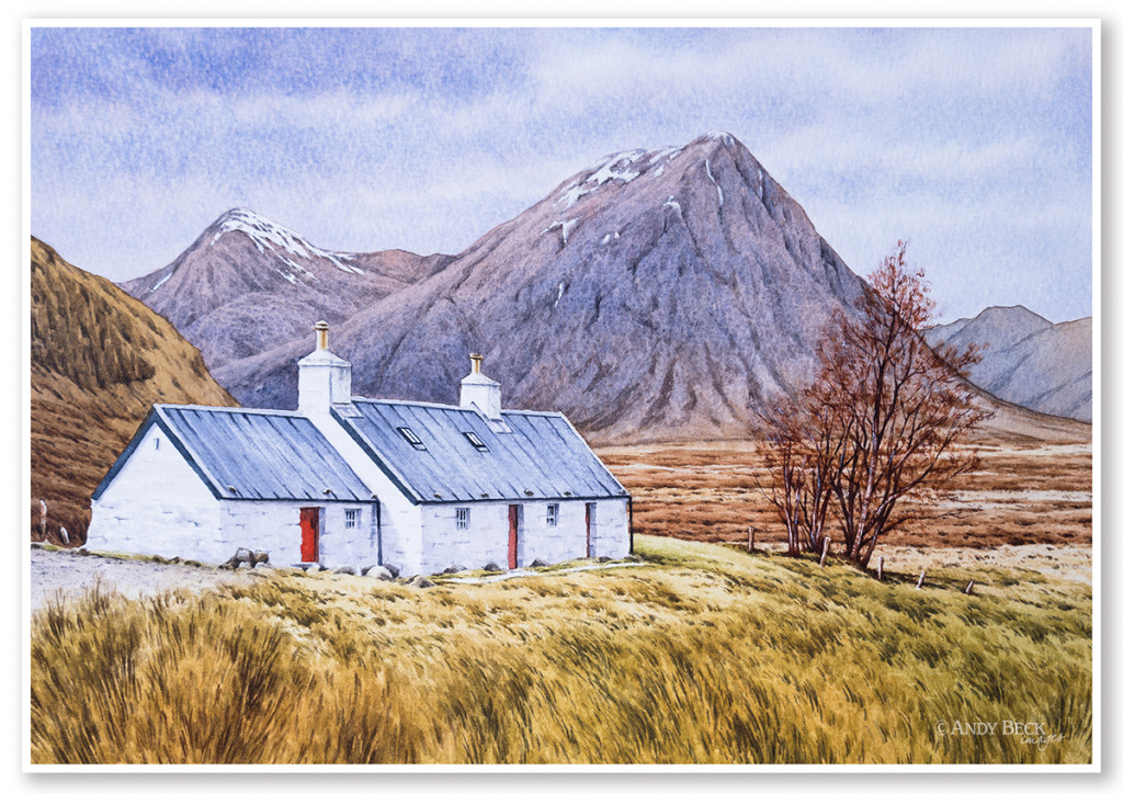 Blackrock Cottage Glencoe painting by Andy Beck