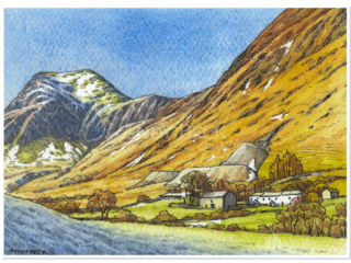 Hindscarth sketch with Low Snab farm, Lakeland sketch Andy Beck painting the wainwrights series