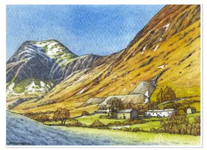 Hindscarth sketch with Low Snab farm, Lakeland sketch