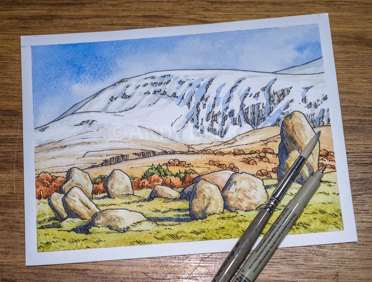 Clough Head sketch as viewed from Castlerigg Stone circle, Wainwright Clough Head