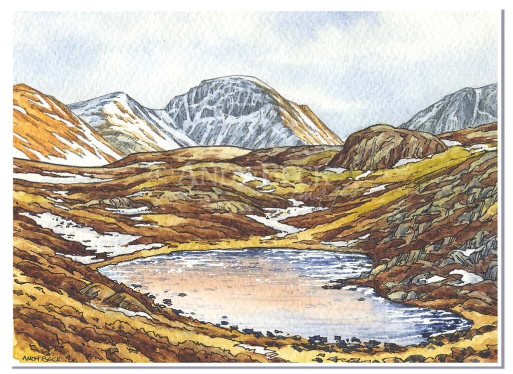 Great Gable from Blackbeck Tarn, Haystacks, Lake District fells Andy Beck painting the wainwrights series