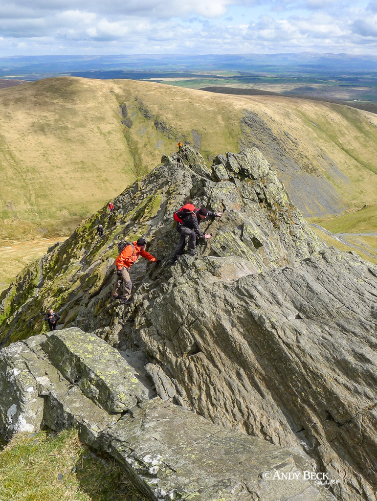 climbers on Sharp Edge, Blencathra. Wainwright Blencathra,