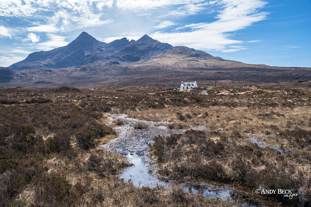 Altdearg house Skye, Sgurr nan Gillian, Black Cuillin, Sligachan, Isle of Skye, Scotland.
