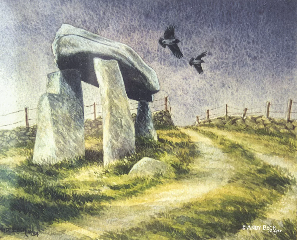 Legananny Dolmen, County Down watercolour painting by Andy Beck