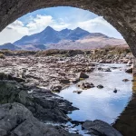The Cuillins from Old Sligachan Bridge, Sgurr nan Gillian, Sligachan, Isle of Skye, Scotland.