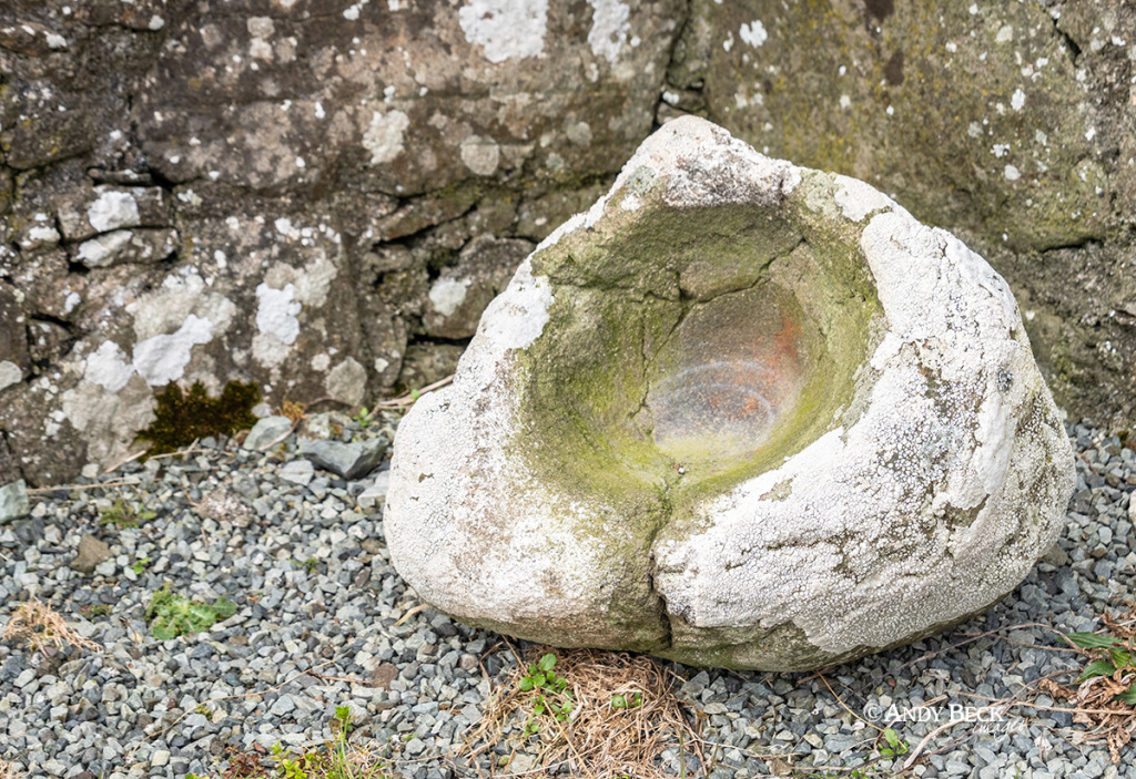 Old font stone at Trumpan Church, Waternish, Isle of Skye