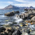 Breaking waves near Elgol, Black Cuillins across Loch Scavaig