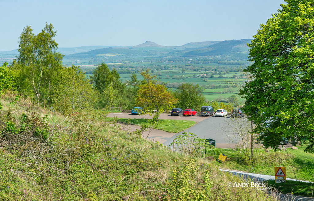 Clay Bank Top car park with Roseberry Topping on the horizon, Cleveland Hills, North Yorkshire Moors