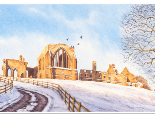 Winter Sun, Egglestone Abbey near Barnard Castle, original watercolour painting by Andy Beck