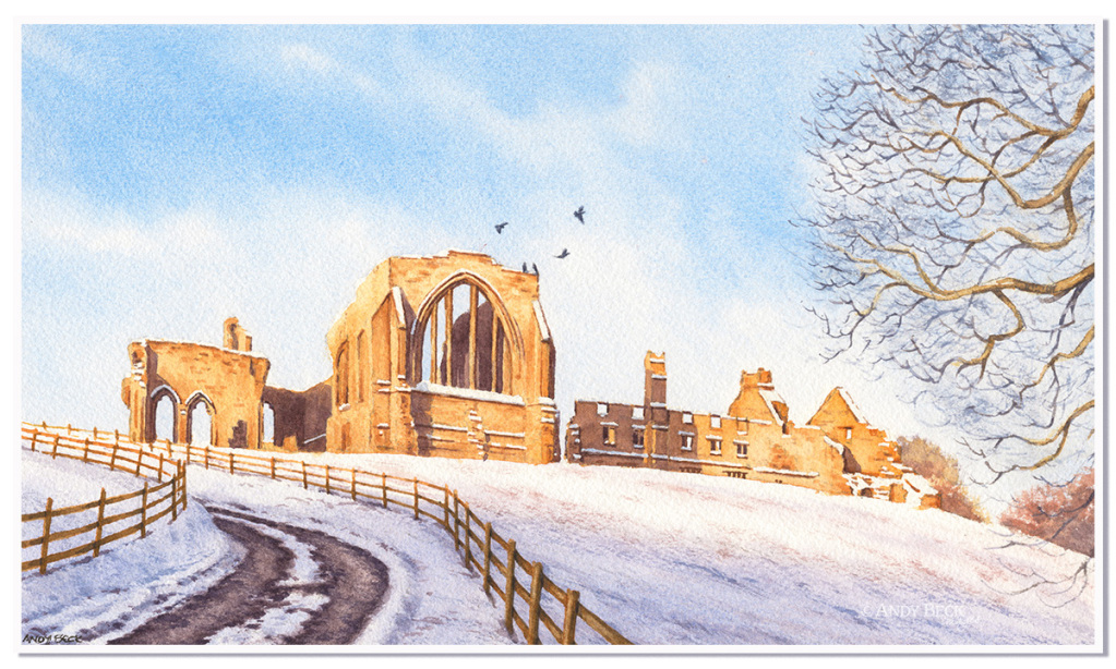 Winter Sun, Egglestone Abbey near Barnard Castle, original watercolour painting by Andy Beck