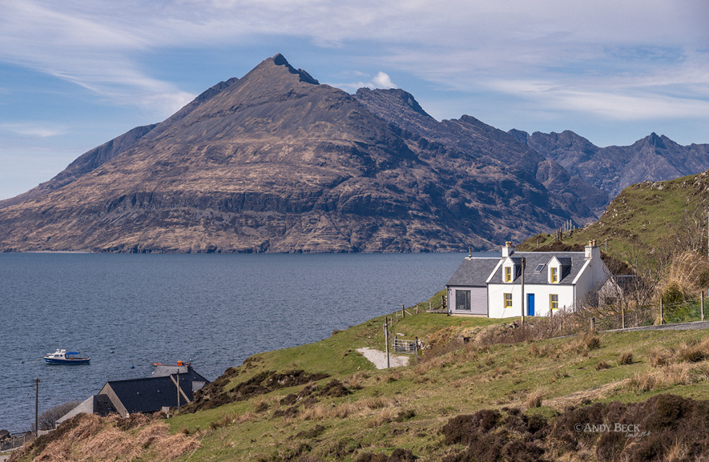 Elgol cottage and the Black Cuillins on the Isle of Skye, Scotland