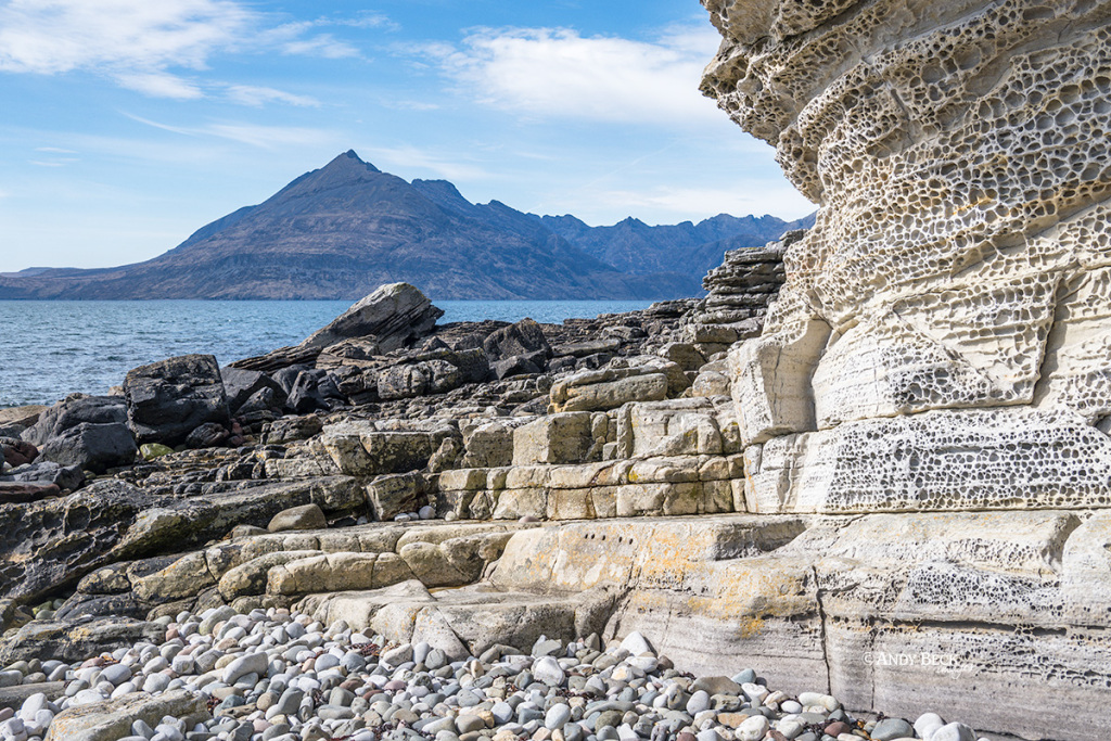 Elgol rocks and the Cuillins on the Isle of Skye, Scotland