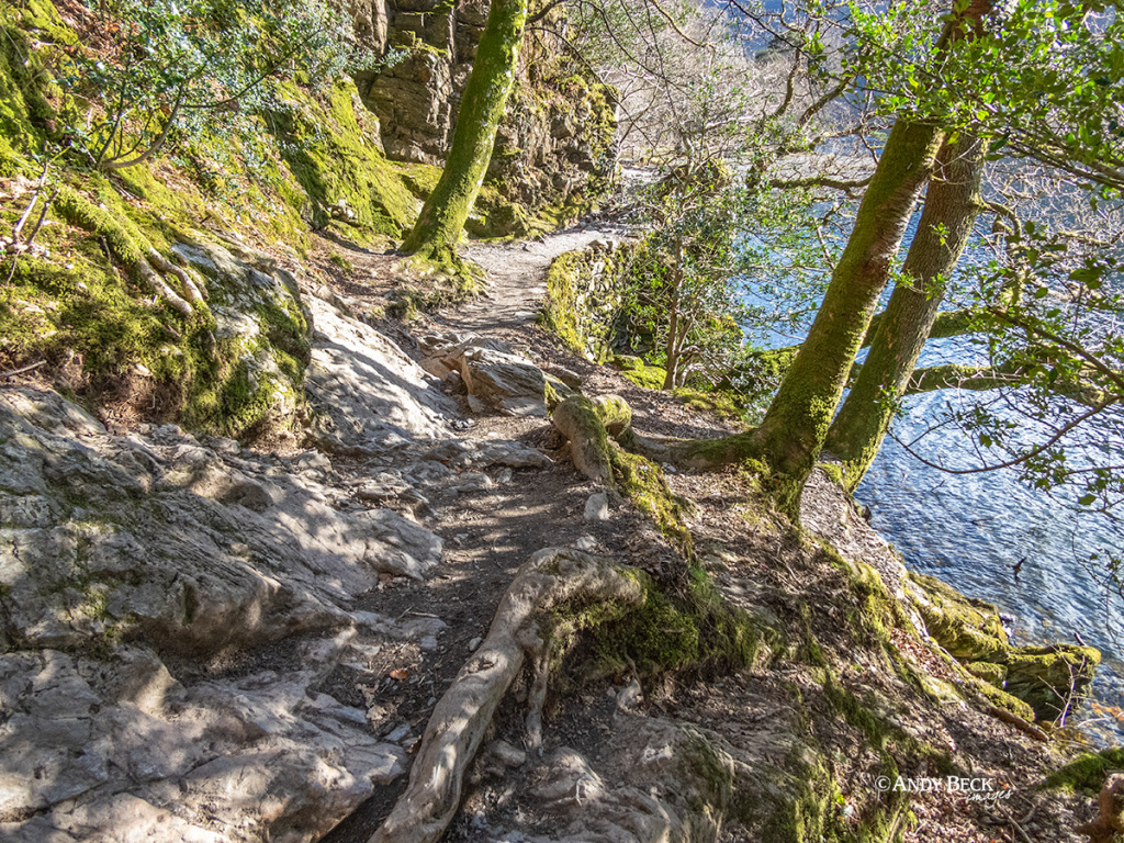 The rough section of the footpath around Buttermere Lake in the Lake District