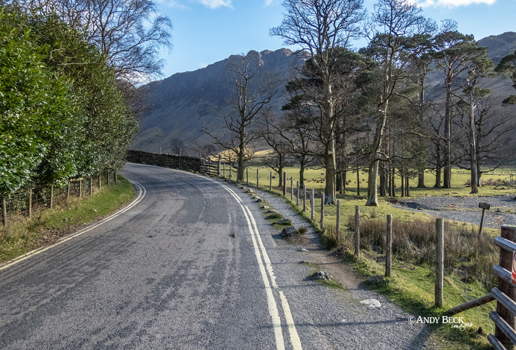 Road section of the walk around Buttermere Lake in the Lake District