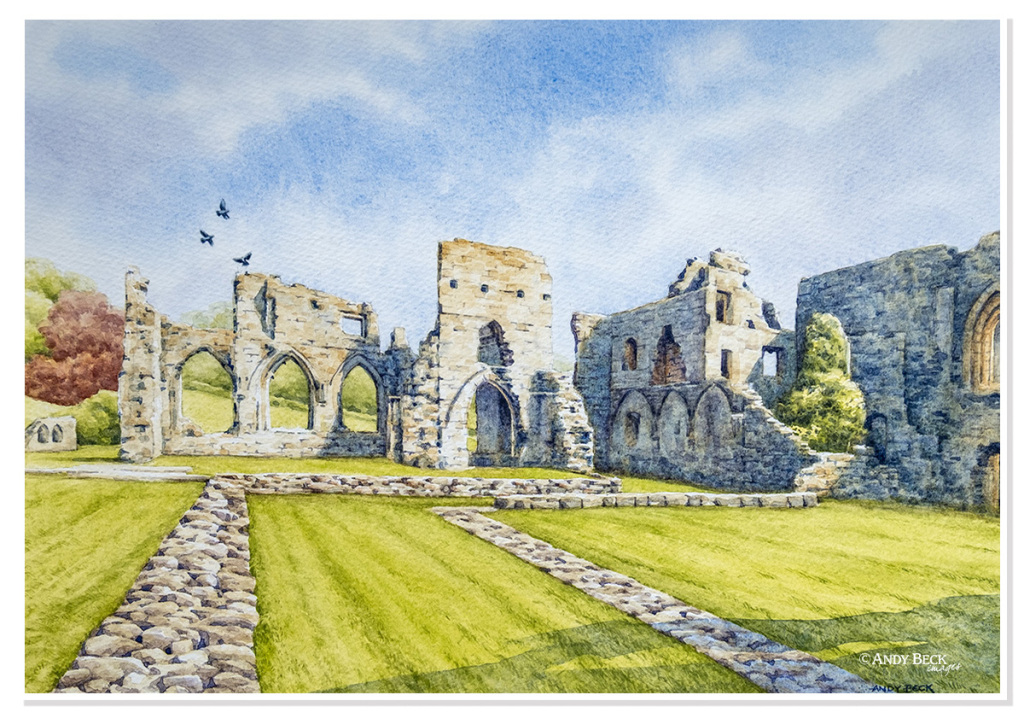Easby Abbey watercolour painting by Andy Beck