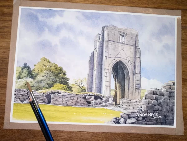 Original watercolour painting of Shap Abbey by Andy Beck.