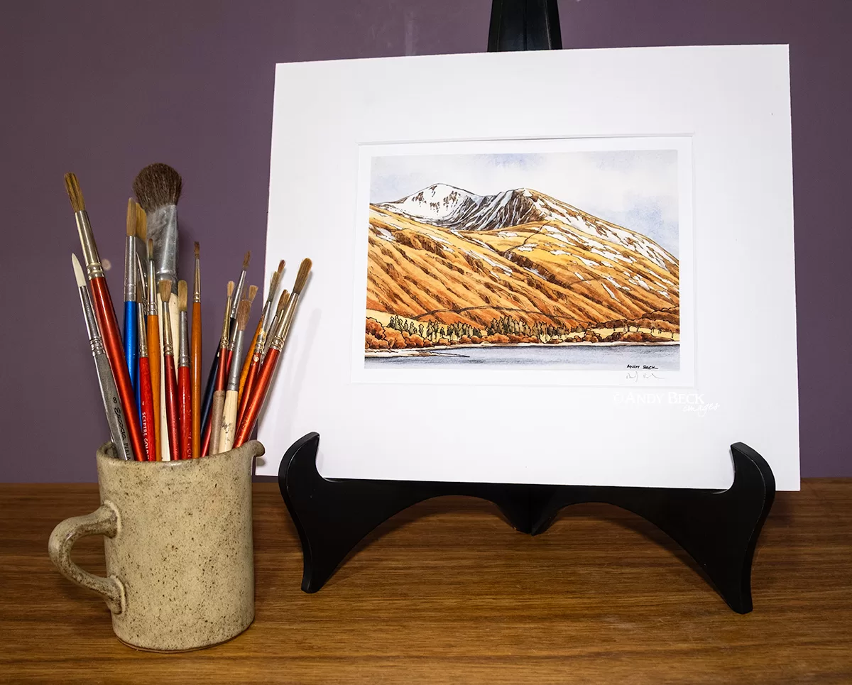 Helvellyn Lower Man across Thirlmere in the Lake District mounted print by Andy Beck