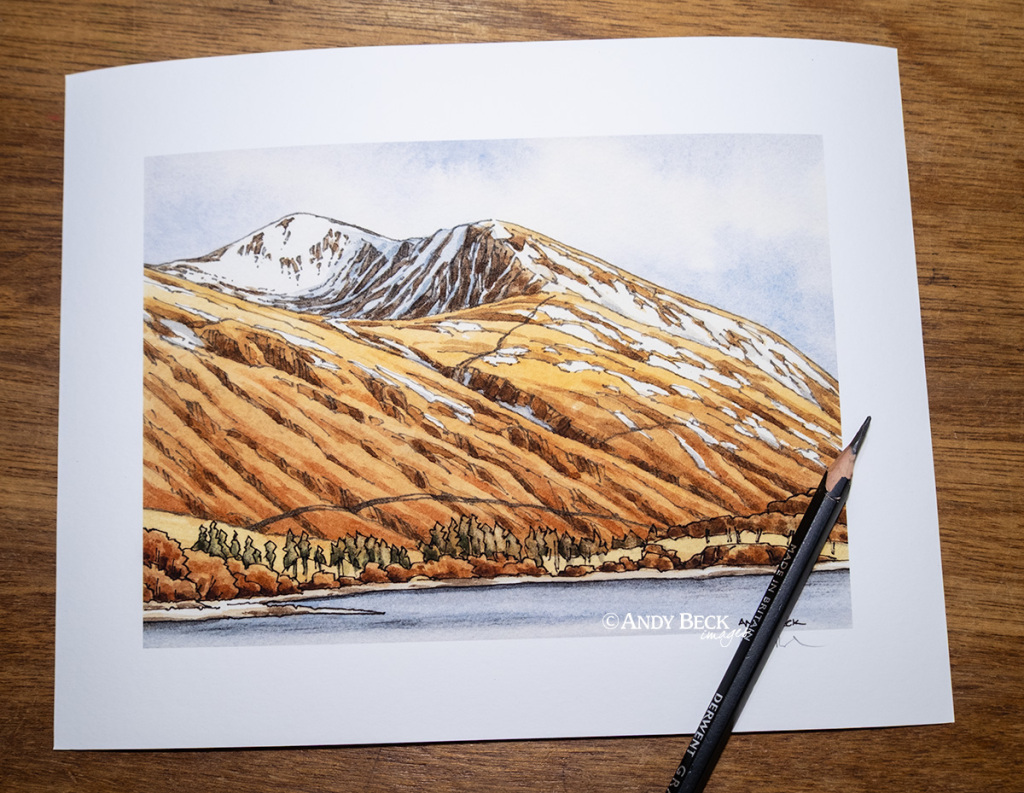 Helvellyn Lower Man across Thirlmere in the Lake District signed print by Andy Beck