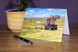 Haytime at Harwood, Teesdale. High summer in Upper Teesdale. Teesdale greeting card