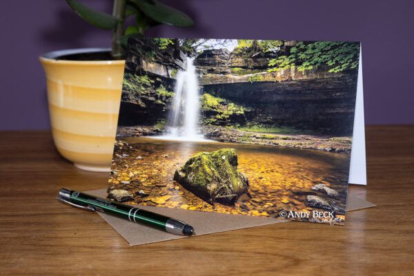 Summerhill Force and Gibson's Cave, Teesdale Greeting card, Waterfall in Teesdale