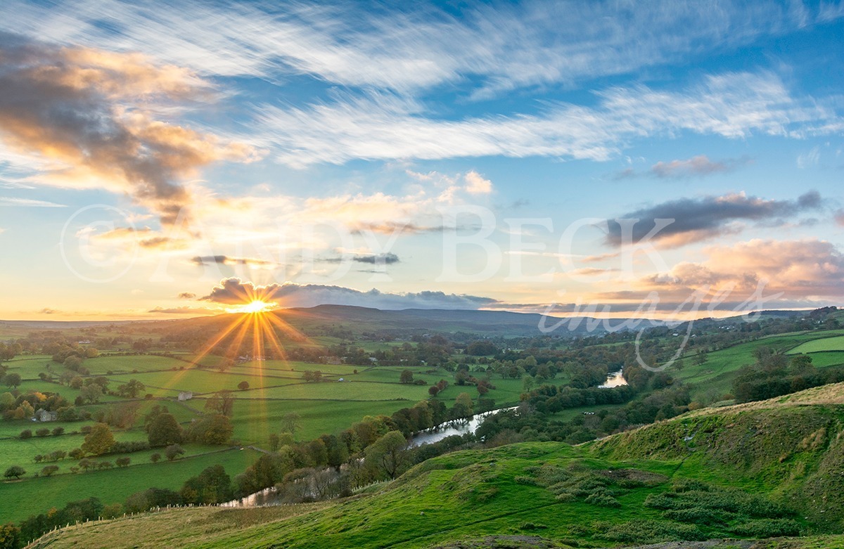 Whistle Crag sunset Teesdale. The River Tees in the valley